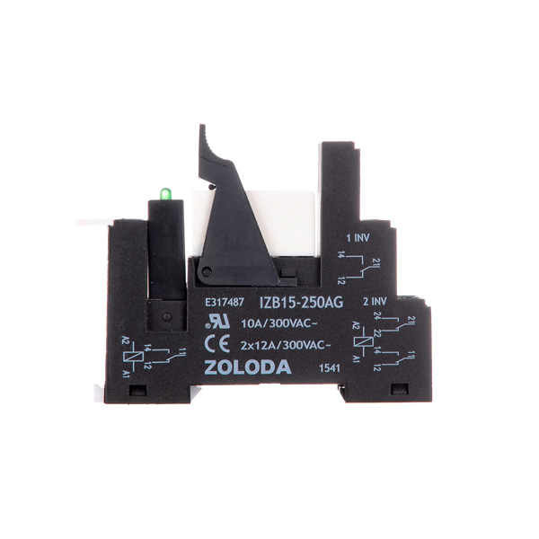 Interface electromecánica 15,6mm tornillo 2 cont. inv. entrada: 24 VCA salida: 250 Volt 2×8 A, brida y módulo con diodo y LED