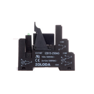 Interface electromecánica 15,6 mm tornillo 2 contactos inversores, entrada: 24 VCC (+A1-A2) salida: 250 Volt 2×8 A, brida y módulo con diodo y LED